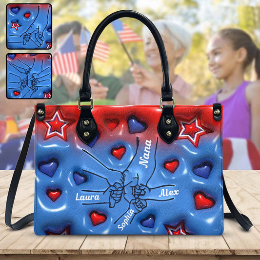 Nana & Grandkids Holding Hands - Personalized Grandma Leather Handbag