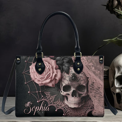 Enchanting Floral & Skull - Personalized Skull Leather Handbag