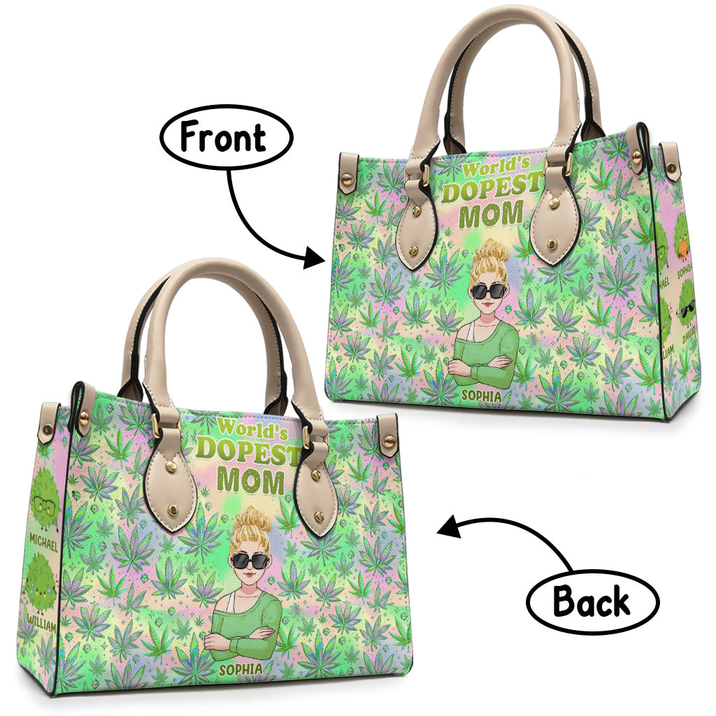 Mommy's Little Buds Dopest Mom Ever Any Title - Personalized Weed Leather Handbag