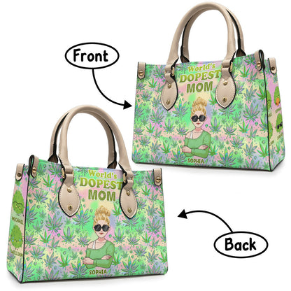 Mommy's Little Buds Dopest Mom Ever Any Title - Personalized Weed Leather Handbag