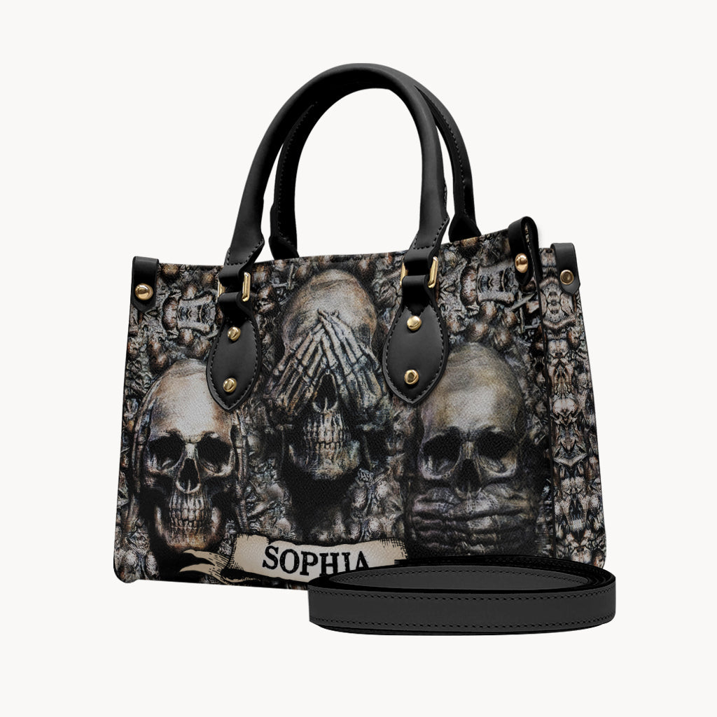 Three Wise Skulls - Personalized Skull Leather Handbag