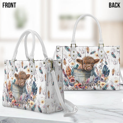 Baby Highland Cow Western Style - Personalized Leather Handbag