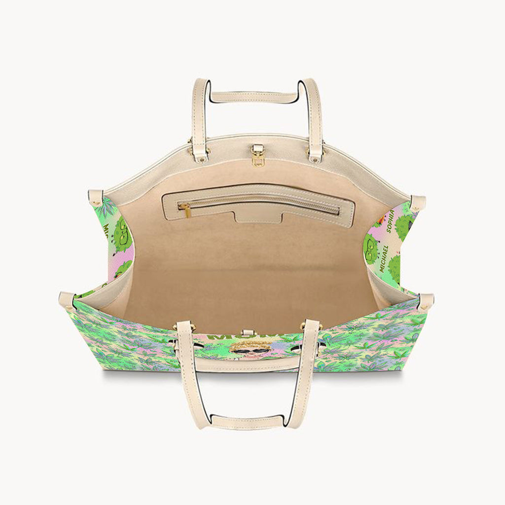 Mommy's Little Buds Dopest Mom Ever Any Title - Personalized Weed Leather Handbag