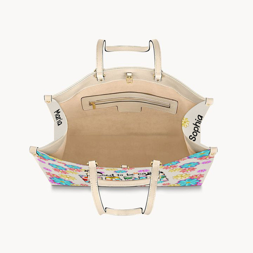 Blessed To Be Called Nana Floral Style - Personalized Grandma Leather Handbag