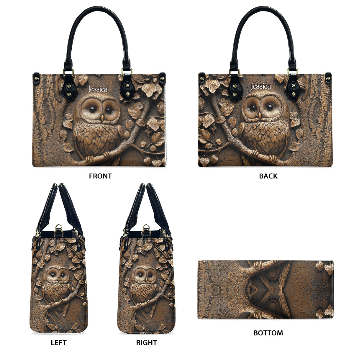 Stunning Owl - Personalized Owl Leather Handbag