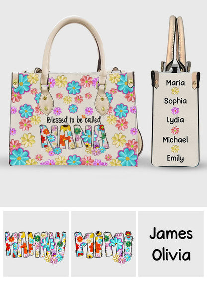 Blessed To Be Called Nana Floral Style - Personalized Grandma Leather Handbag