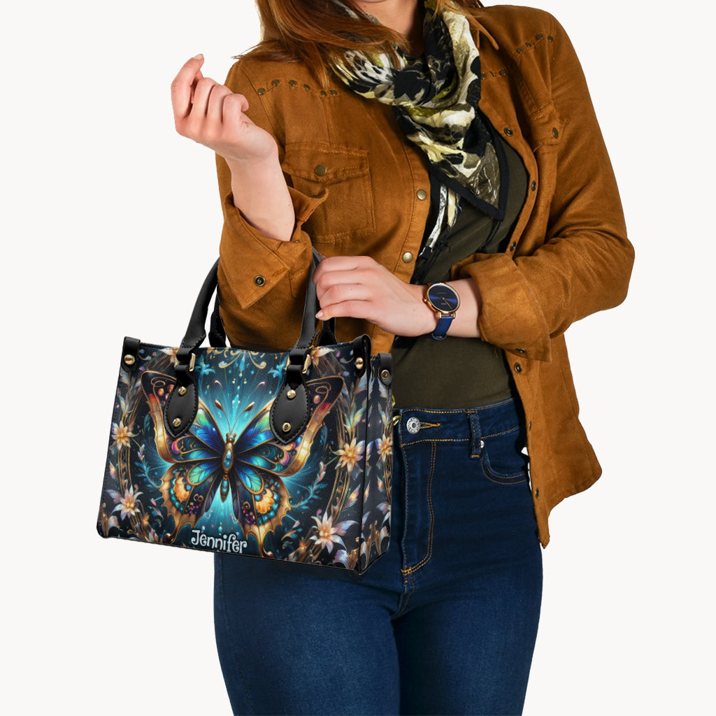 Stunning Gold Metallic Butterfly - Personalized Butterfly Leather Handbag