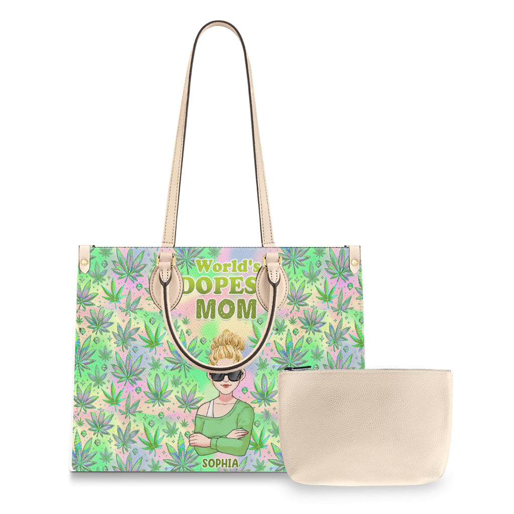 Mommy's Little Buds Dopest Mom Ever Any Title - Personalized Weed Leather Handbag