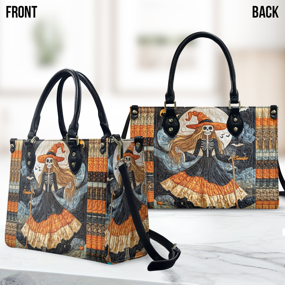 Beautiful Skull Witch - Personalized Witch Leather Handbag