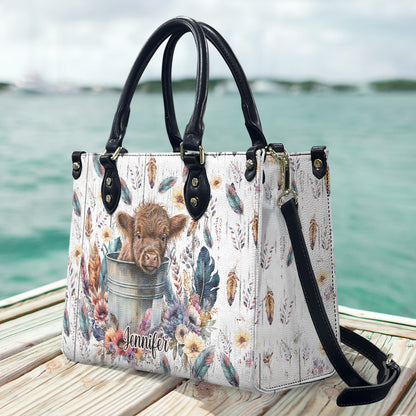 Baby Highland Cow Western Style - Personalized Leather Handbag