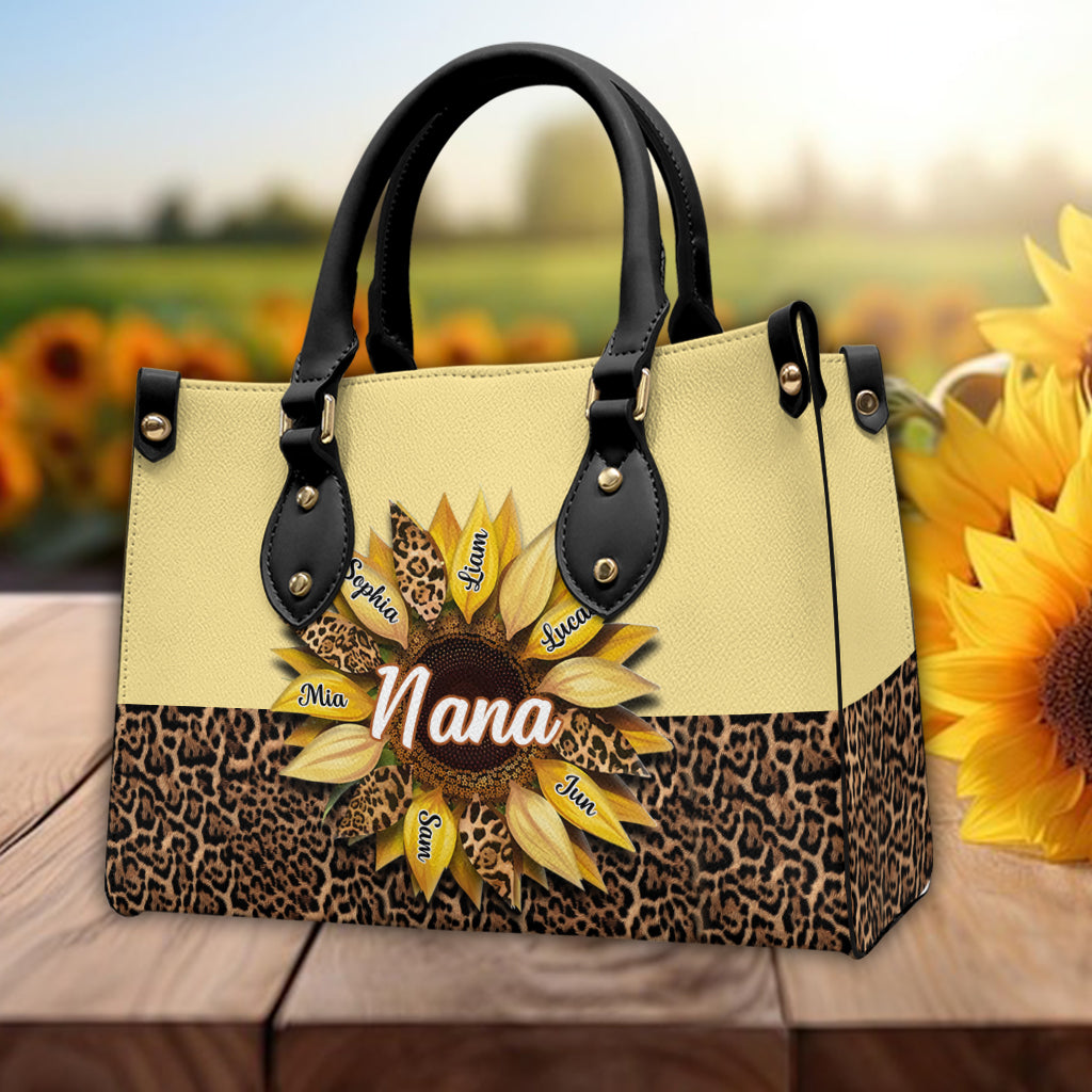 Nana Mom Auntie Family Sunflower - Personalized Grandma Leather Handbag