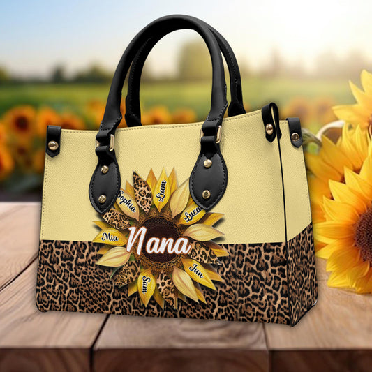 Nana Mom Auntie Family Sunflower - Personalized Grandma Leather Handbag