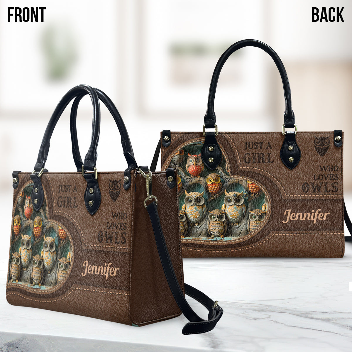 Just A Girl Who Loves Owls - Personalized Owl Leather Handbag