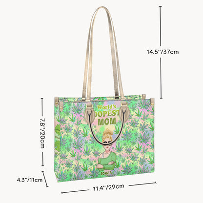 Mommy's Little Buds Dopest Mom Ever Any Title - Personalized Weed Leather Handbag