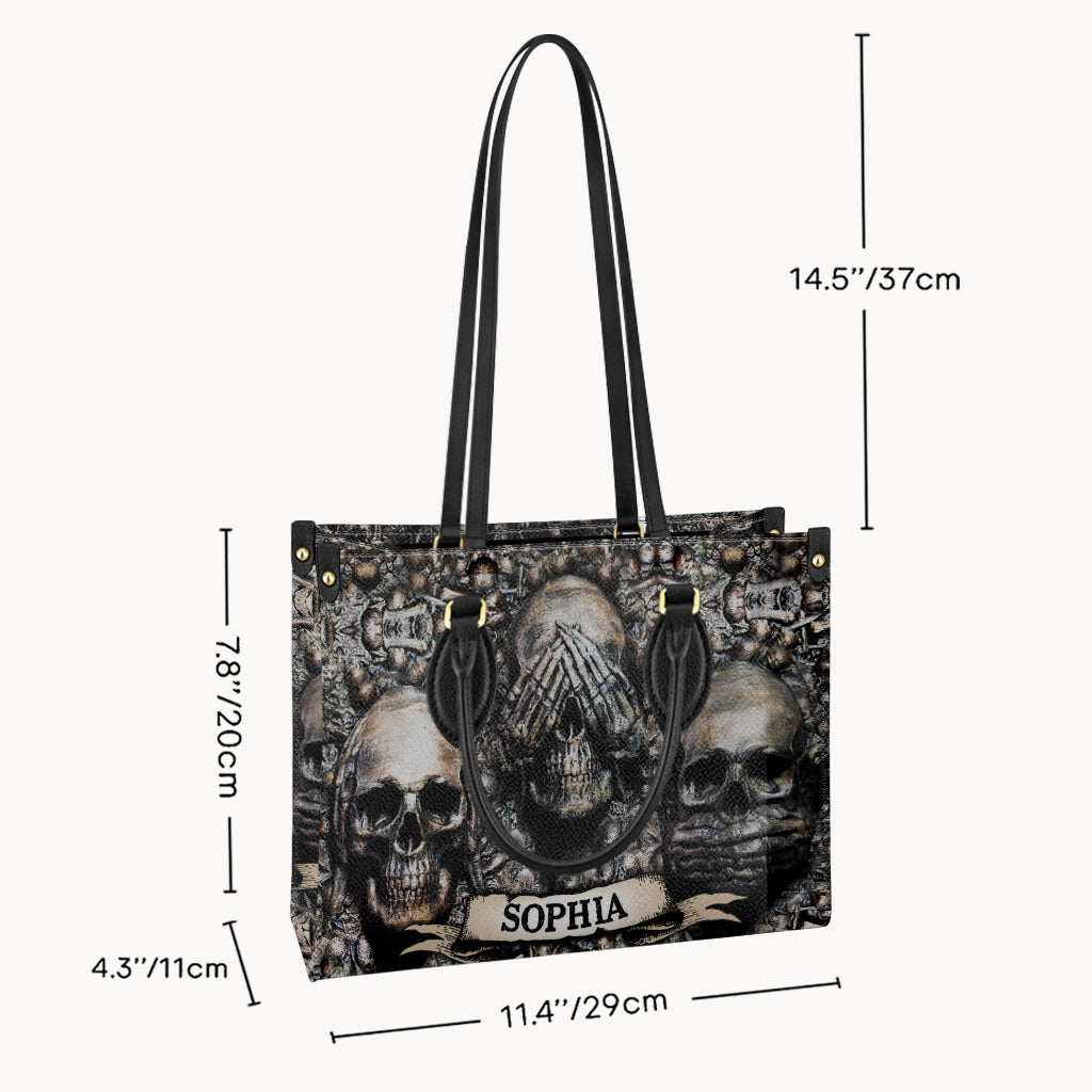 Three Wise Skulls - Personalized Skull Leather Handbag