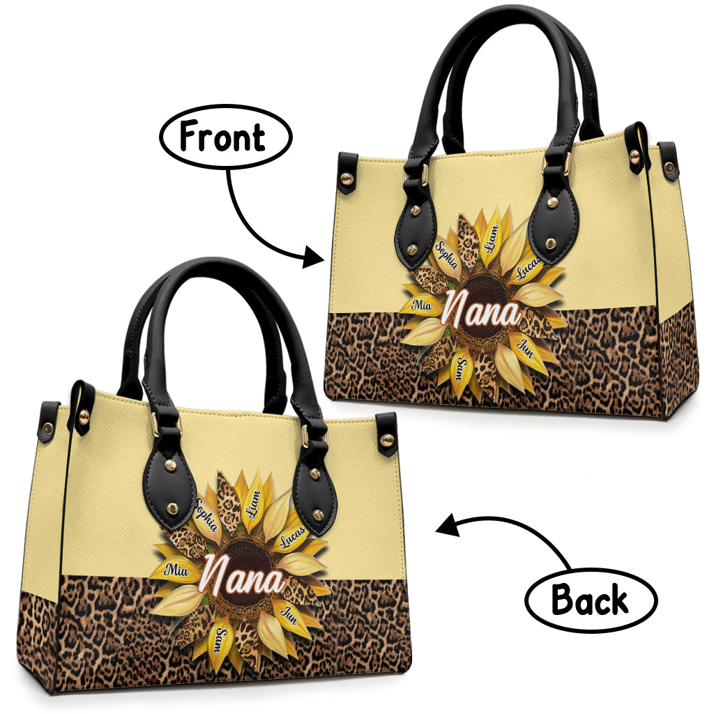 Nana Mom Auntie Family Sunflower - Personalized Grandma Leather Handbag