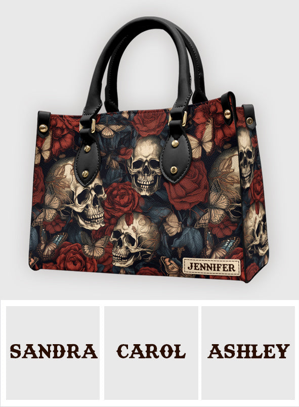 Vintage Rose Skull - Personalized Skull Leather Handbag