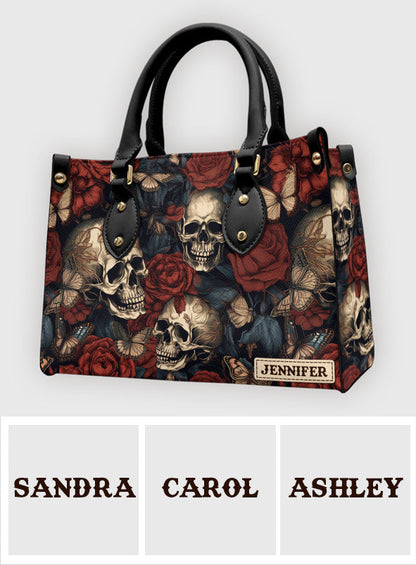 Vintage Rose Skull - Personalized Skull Leather Handbag