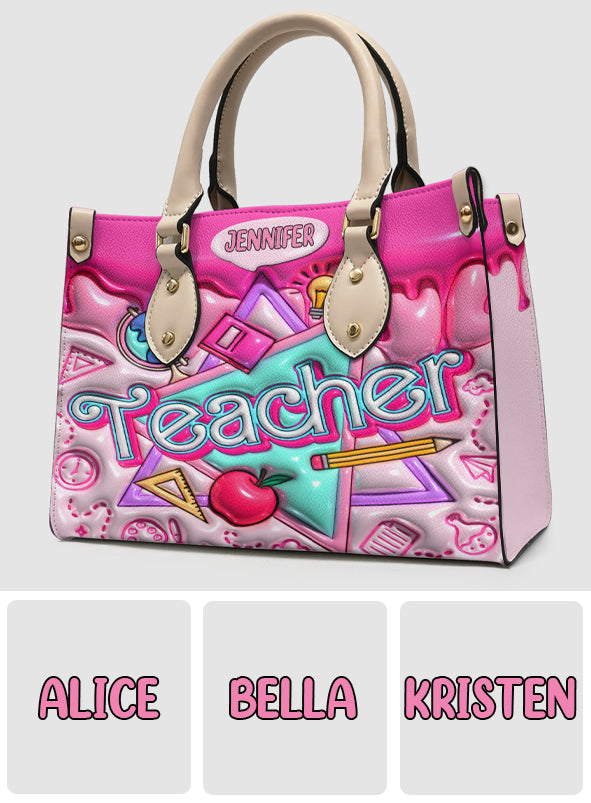 Pink Inflated - Personalized Teacher Leather Handbag