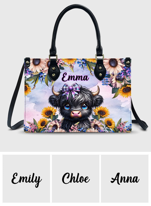 Cute Little Highland Cow - Personalized Leather Handbag