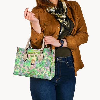 Mommy's Little Buds Dopest Mom Ever Any Title - Personalized Weed Leather Handbag