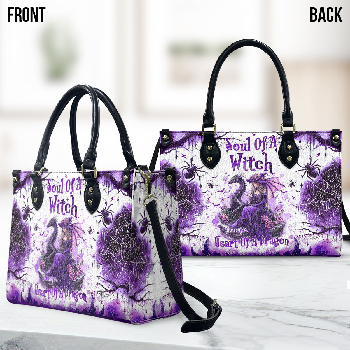 Soul Of A Witch Heart Of A Dragon - Personalized Witch Leather Handbag