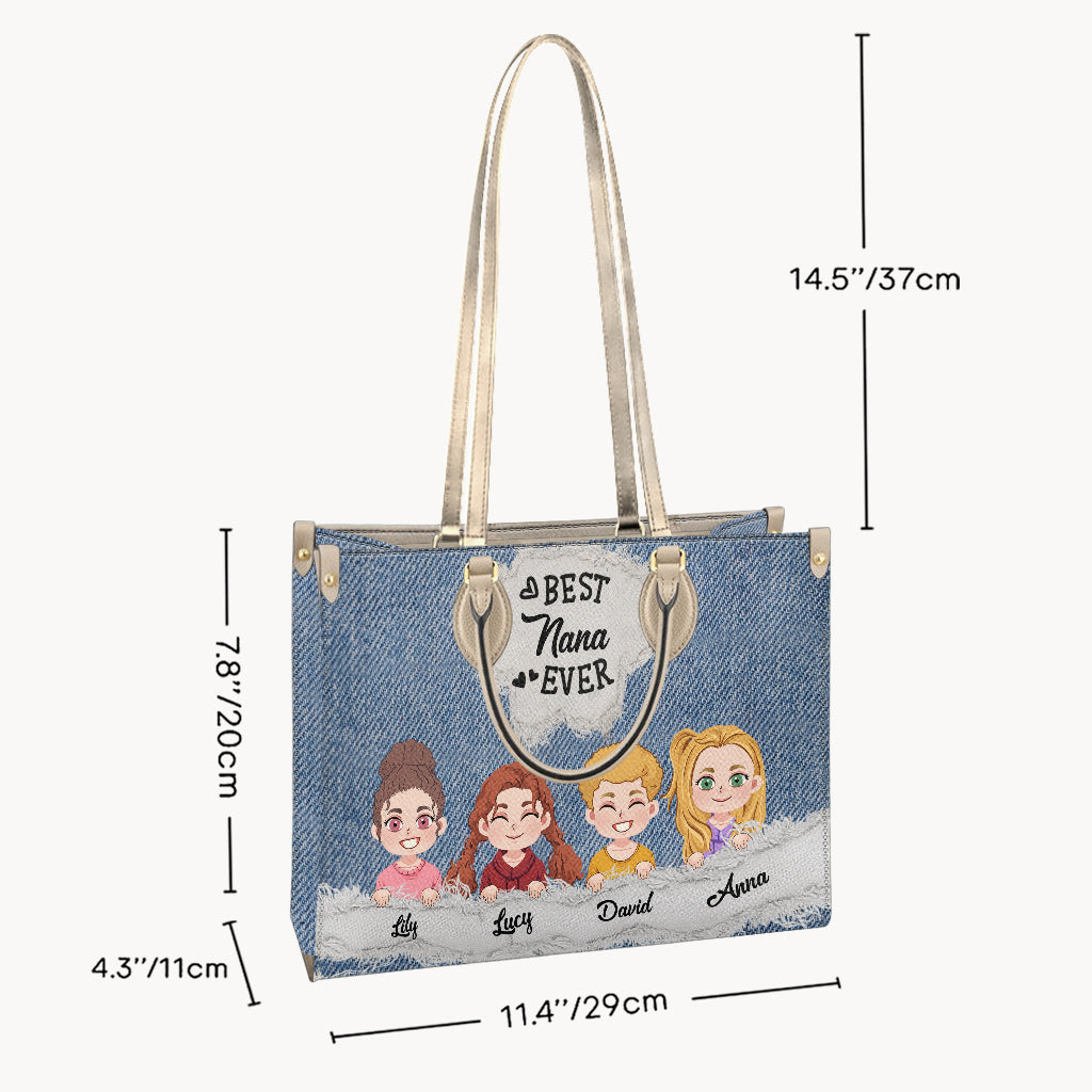 Best Nana Ever Denim Pattern - Personalized Grandma Leather Handbag