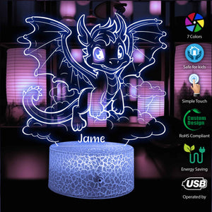 Personalized Dragon LED Night Light, Custom Name Acrylic Lamp, bedroom decor, Custom Dragon Lamp, Dragon LED Night Light, Kids Bedroom Decor