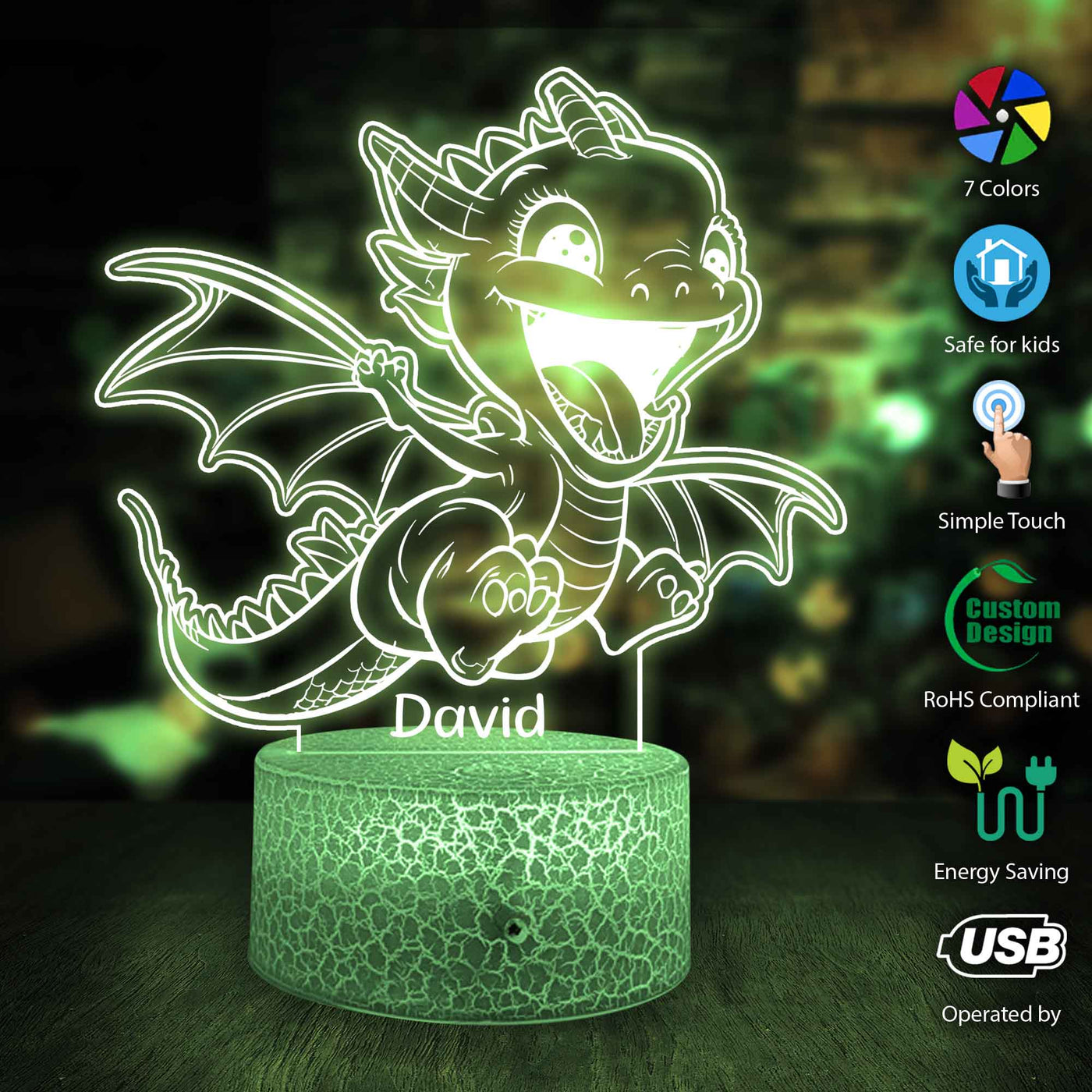 Personalized Dragon LED Night Light, Custom Name Acrylic Lamp