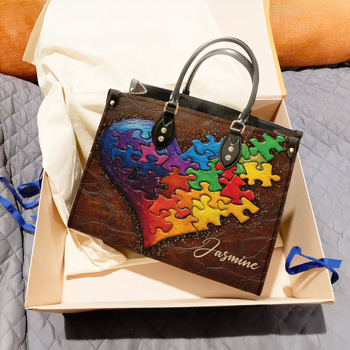 Personalized Autism Leather Bag In My Heart