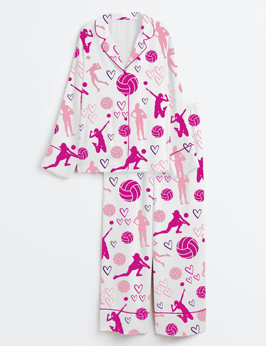 Women's Volleyball Long Sleeve Satin Pajama Set
