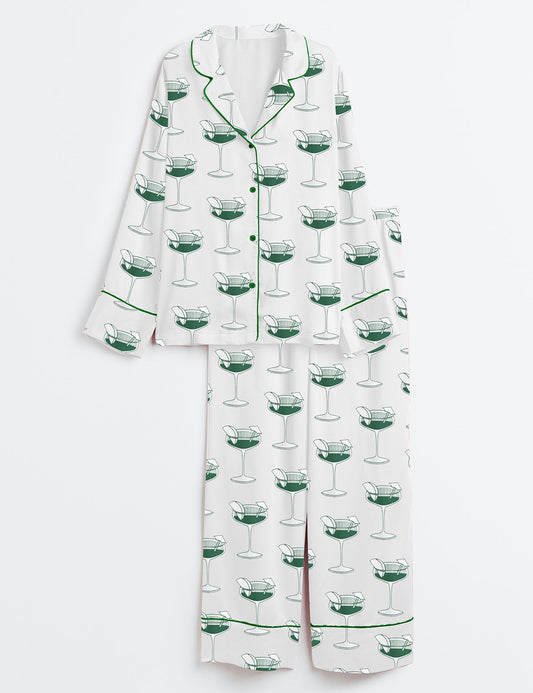 Women’s Tinis And Tennis Martini Lovers Tennis Players Long Sleeve Satin Pajama Set