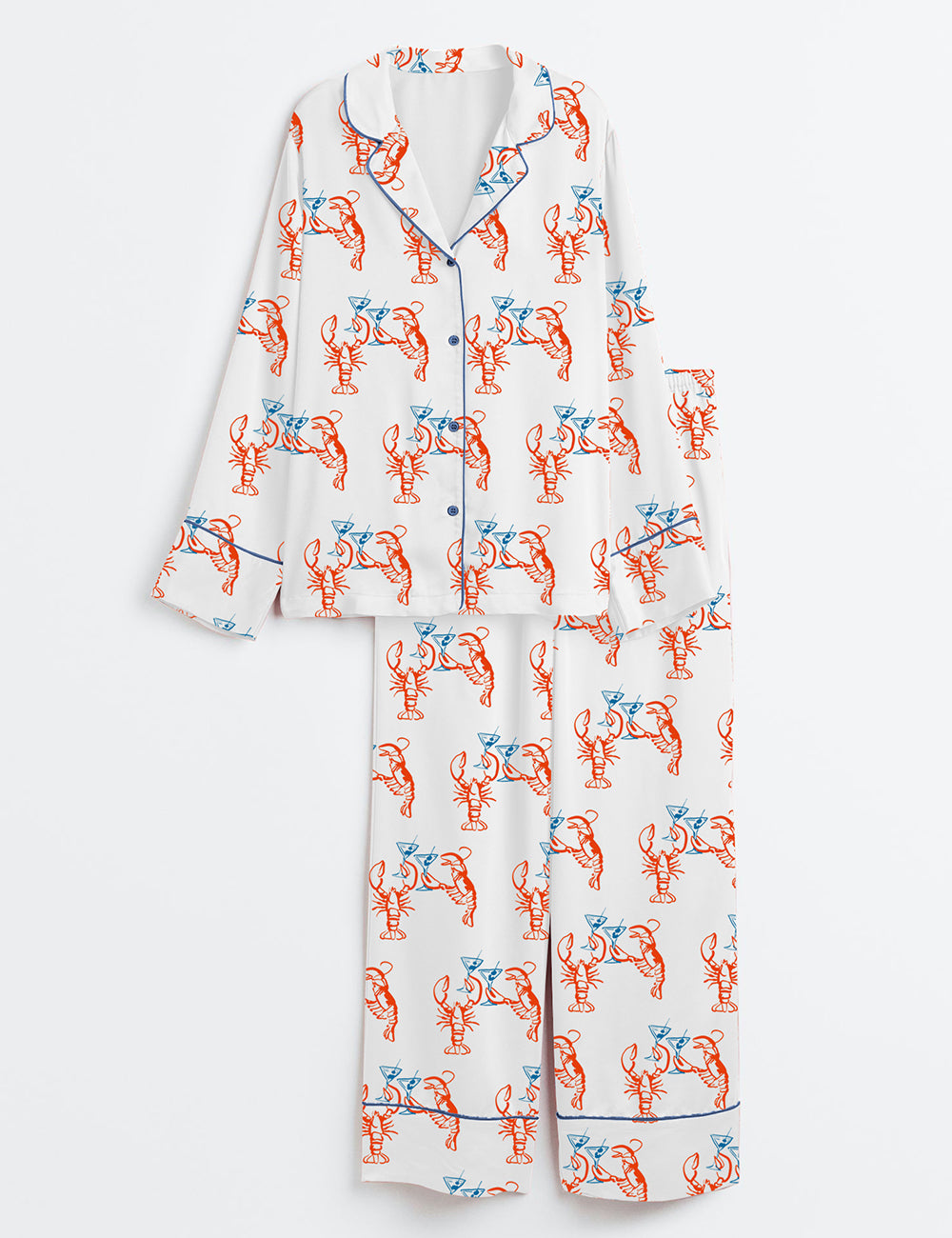 Women’s Martini Lobster Fisherman Aesthetic Lobster Cocktail Summer Martini Long Sleeve Satin Pajama Set
