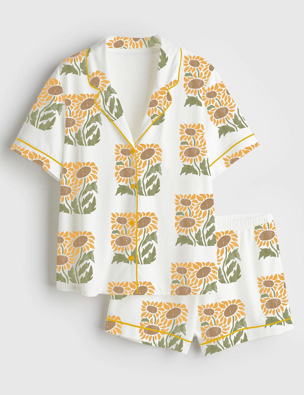 Women’s Vintage Sunflower Wildflowers Short Sleeve Satin Pajama Set