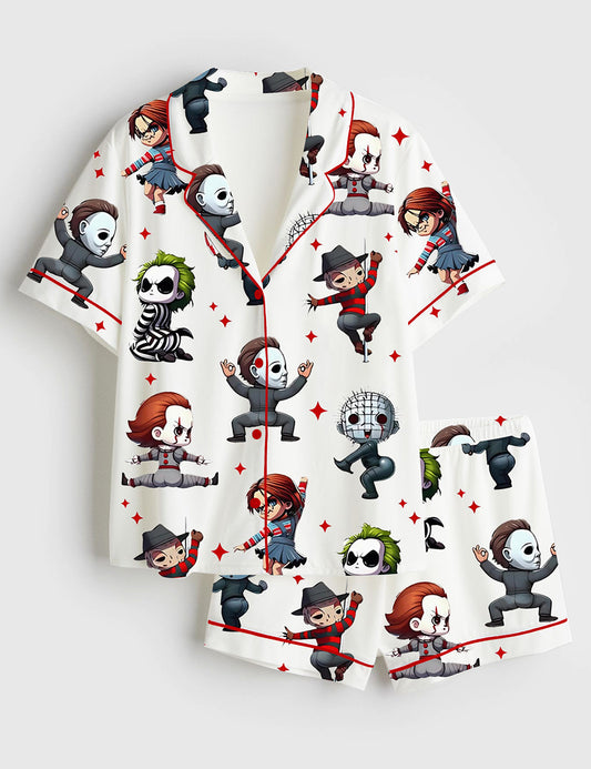 Women’s There's Some Horrors In This House Halloween Short Sleeve Satin Pajama Set