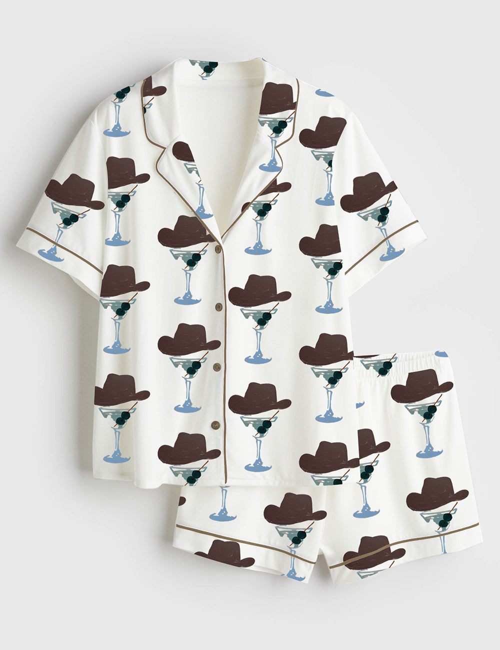 Women’s Western Cowboy Martini Cocktail Short Sleeve Satin Pajama Set