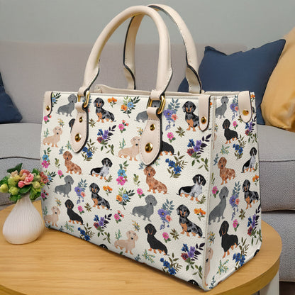Leather Bag Charming Floral Dachshunds