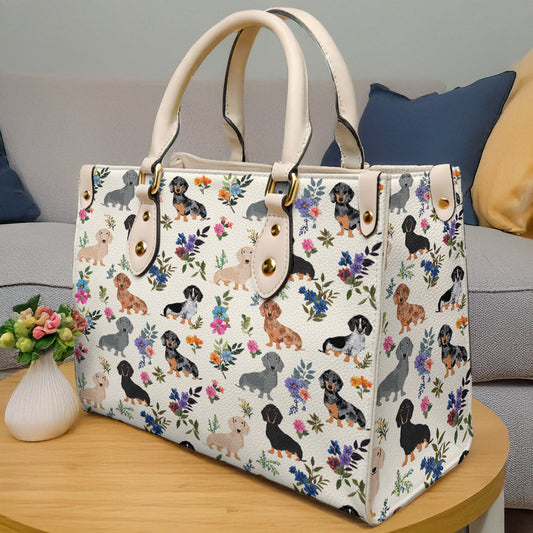 Leather Bag Charming Floral Dachshunds