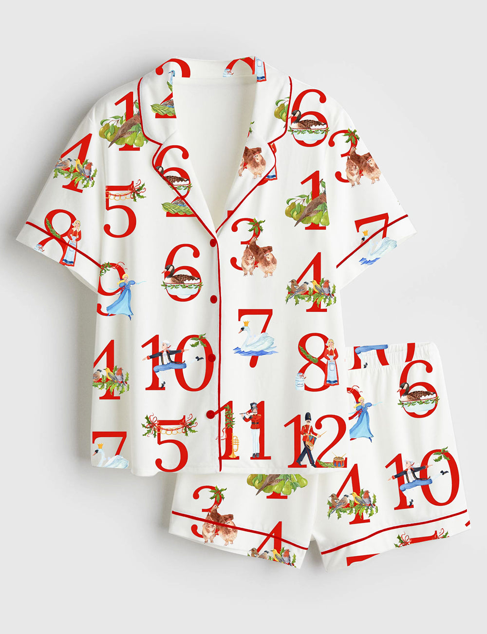 Women’s Twelve Days Of Christmas Short Sleeve Satin Pajama Set