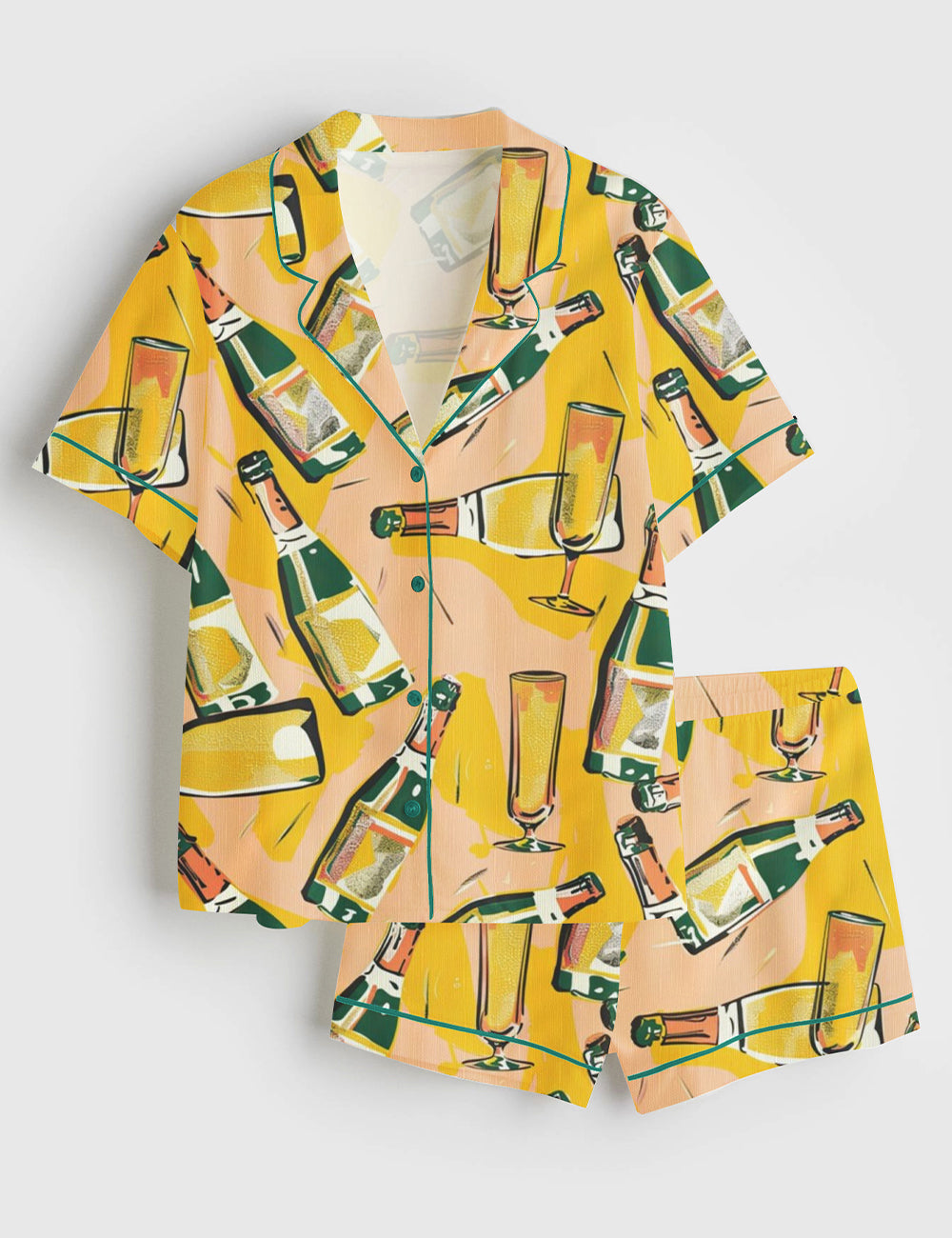 Women's Colorful Champagne Glasses Abstract Short Sleeve Satin Pajama Set