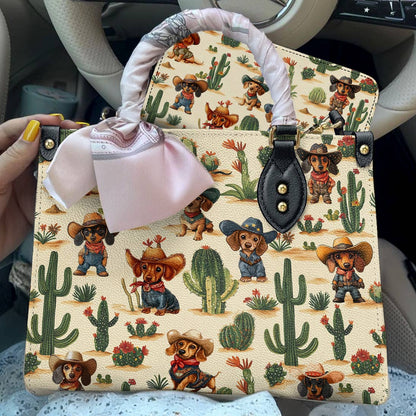 Dachshund Leather Bag Cowboy Cactus Crew