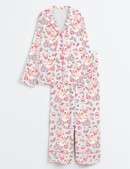 Women’s Easter Bunny Long Sleeve Satin Pajama Set
