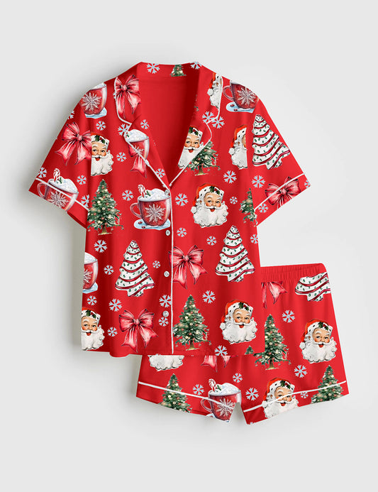 Women's Retro Coquette Christmas Satin Family Pajama Set