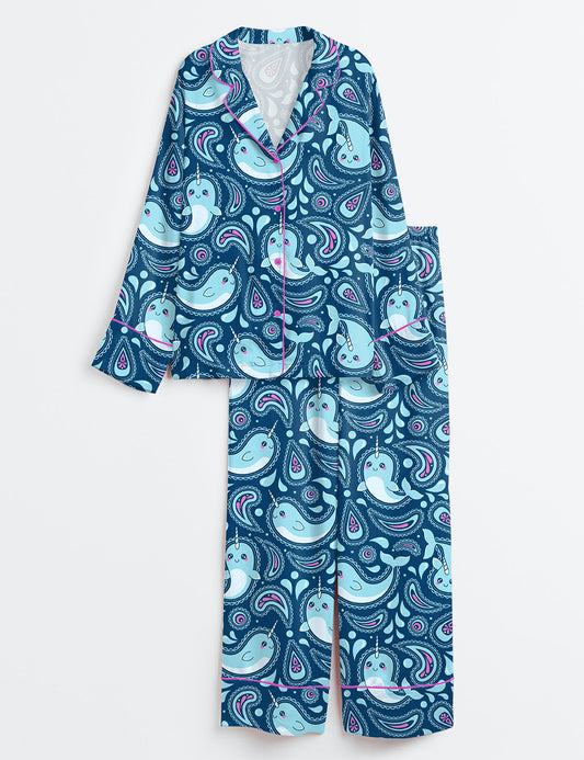 Women’s Narwhal Paisley Long Sleeve Satin Pajama Set