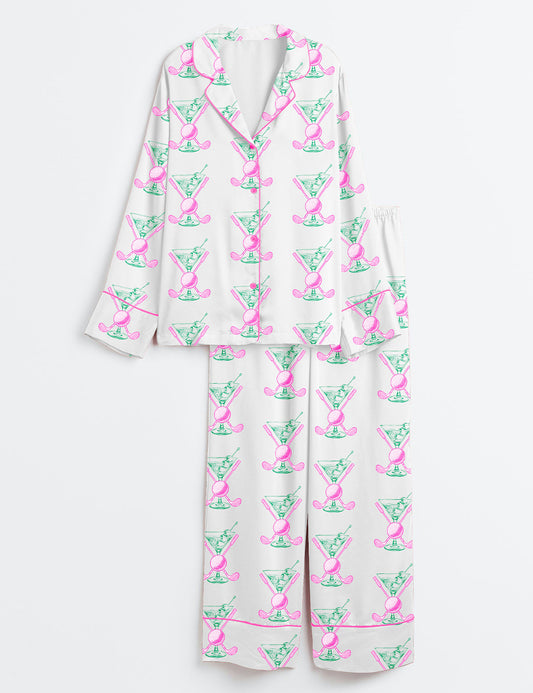 Women’s Golf Cocktail Club Summer Design Long Sleeve Satin Pajama Set