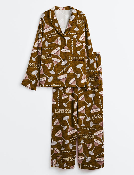 Women's Espresso Martini Party Long Sleeve Satin Pajama Set
