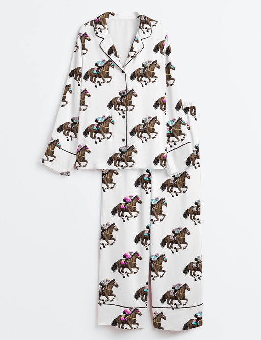 Women’s Race Horses Kentucky Derby Western Long Sleeve Satin Pajama Set