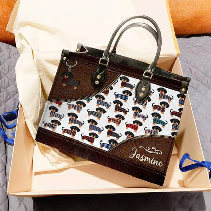 Lorva Leather Bag Personalized Amazing Flannel Dachshund