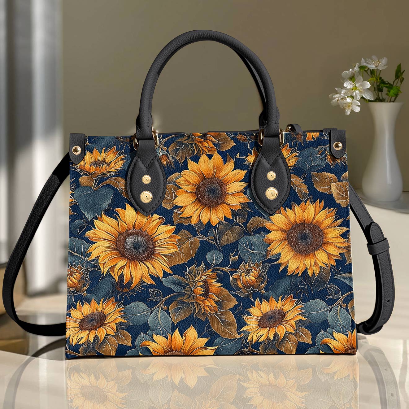Leather Bag Rustic Sunflower