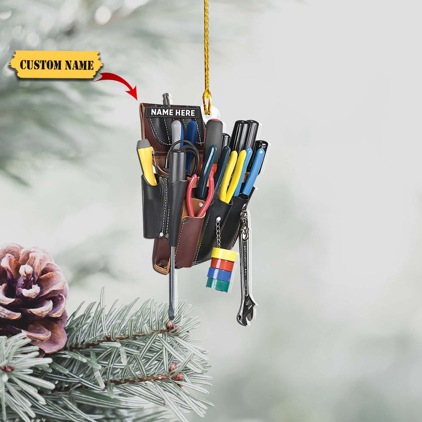 Electrician Tool Bag, Custom Cut Shaped Acrylic Two Sides Print Ornament, M0402, TRHN, Made By Acrylic And The 2 sides Are, Ornament For Him, Gift For Him, Ornament Christmas